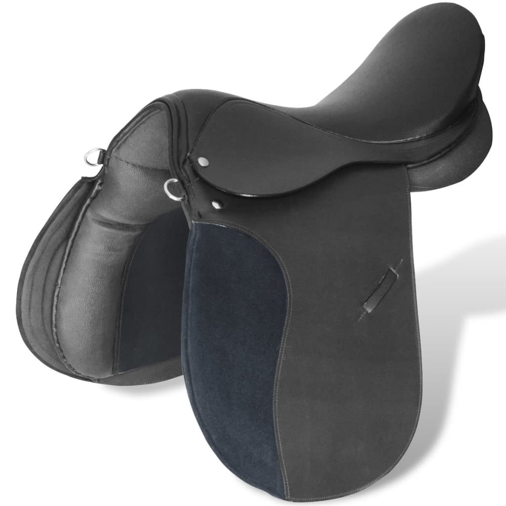 Sedlo za Jahanje Komplet 17,5 " od Prave Kože Crno 18 cm 5 u 1