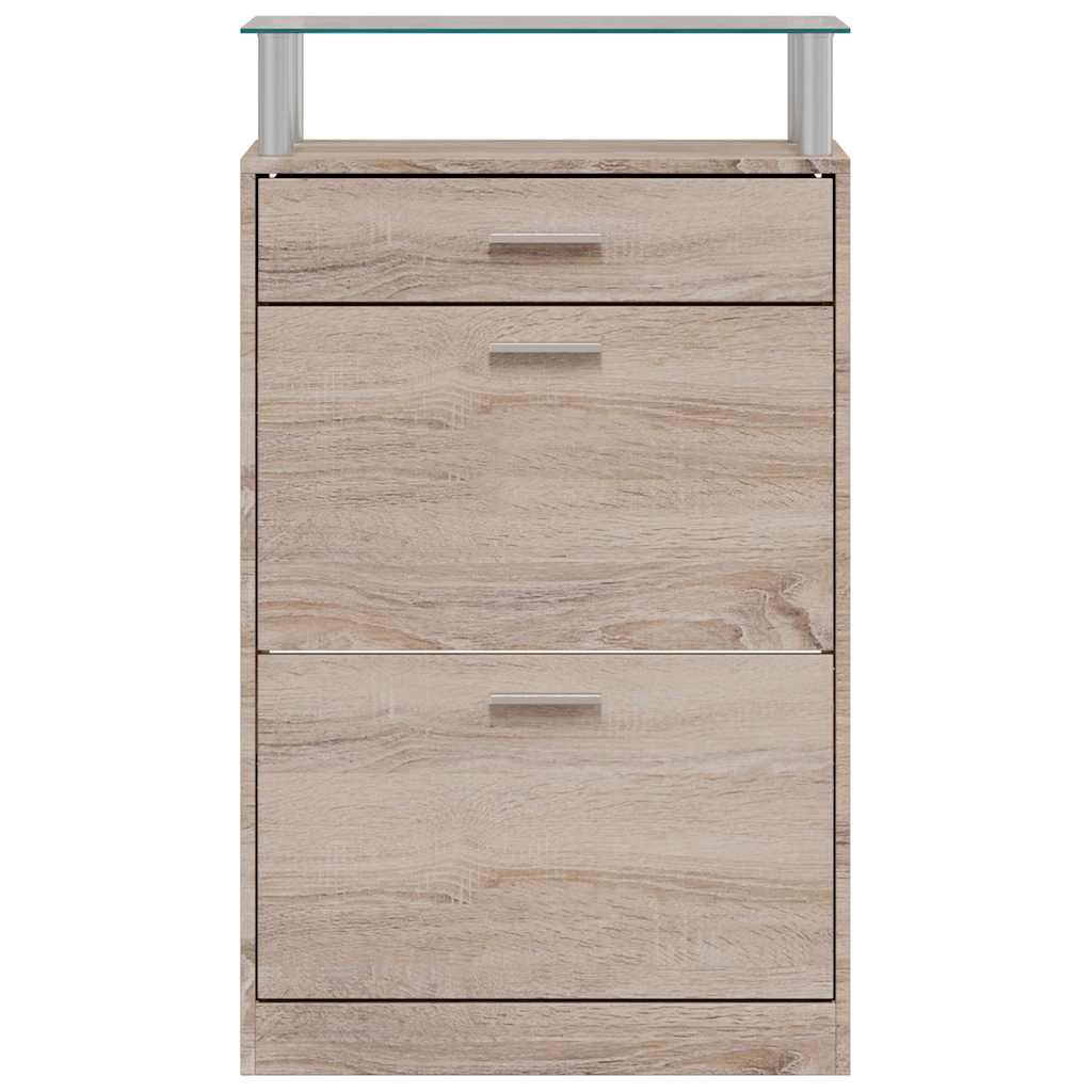 Ormarić za cipele s ladicom i staklenom policom drveni hrast