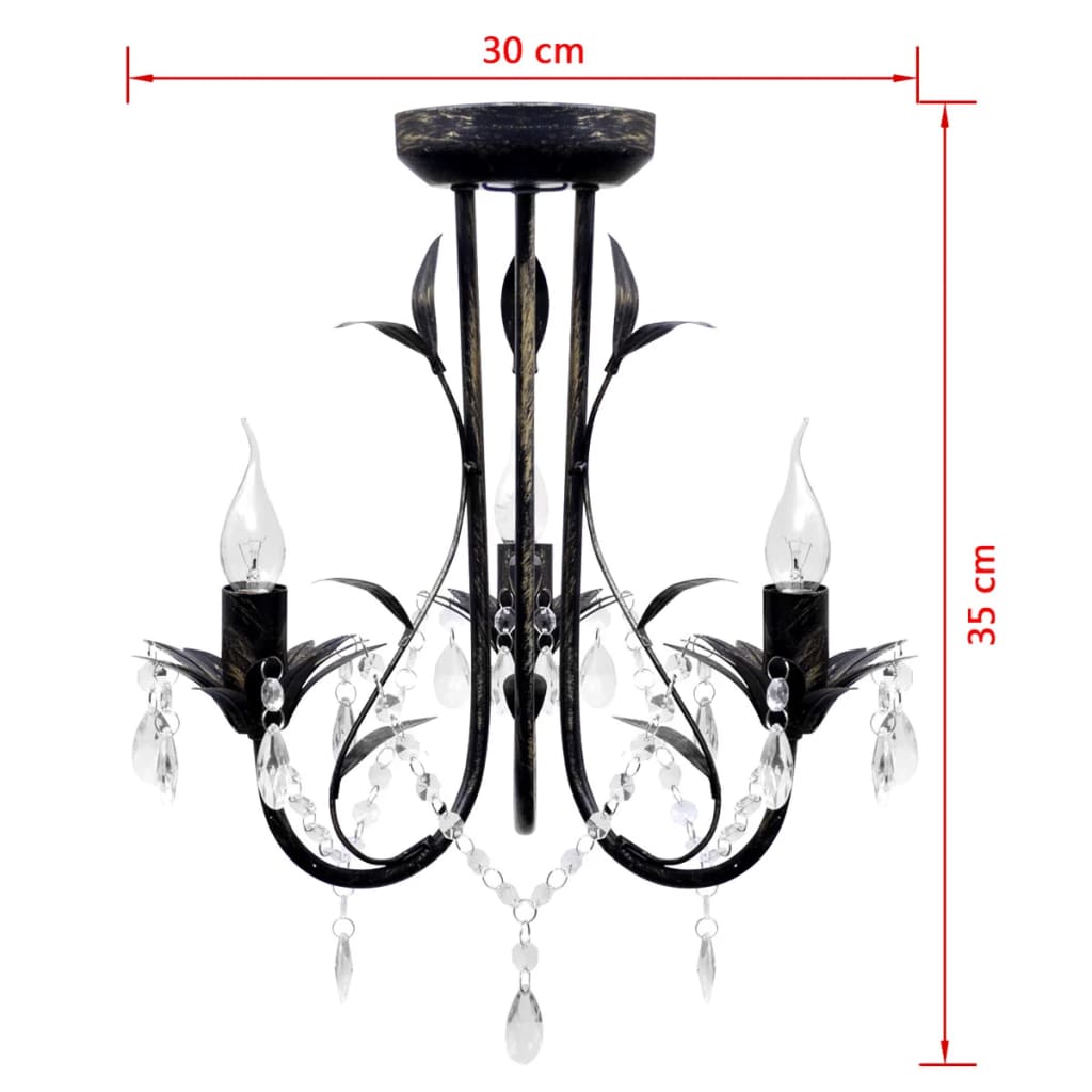 Luster s kristalnim perlama Art Noveau metalni crni 3X E14 svjetiljke