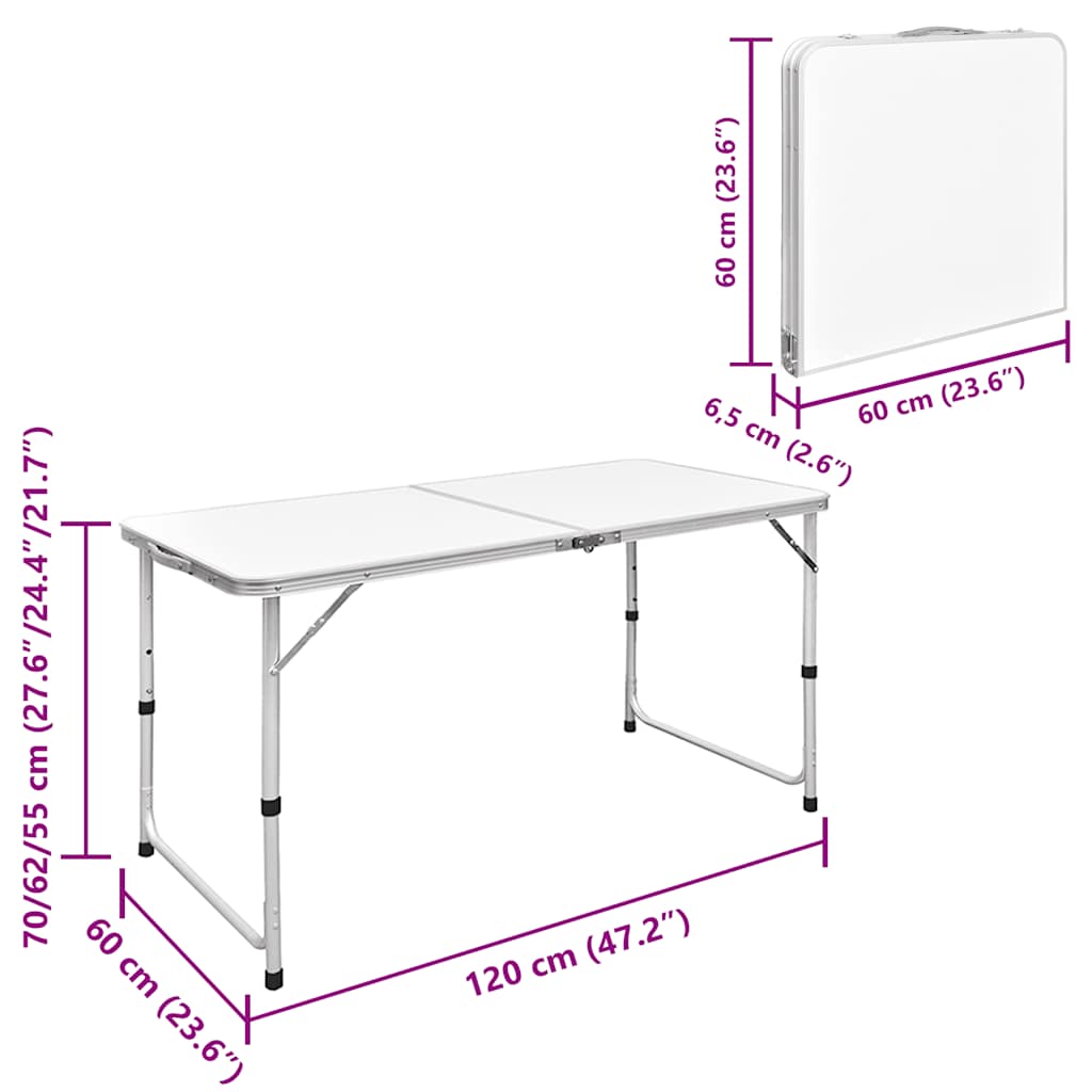Sklopivi set stola za kampiranje s 4 stolca podesivi 120x60 cm
