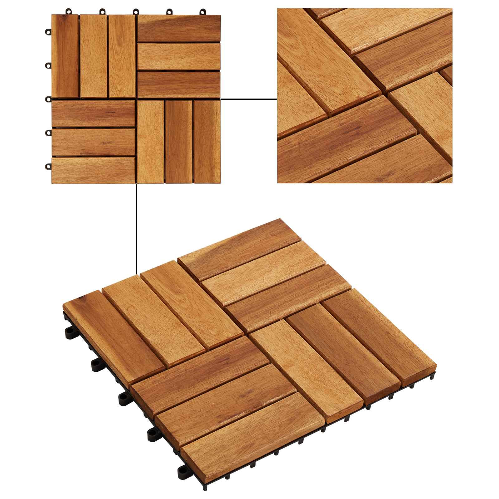 Pločice za decking 10 pcs Smeđa 30 x 30 cm Acacijsko drvo