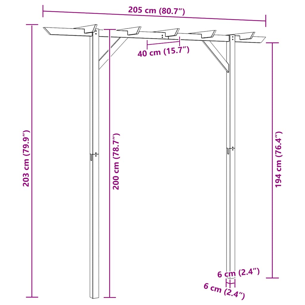 Vrtna pergola 205 x 40 x 203 cm drvena