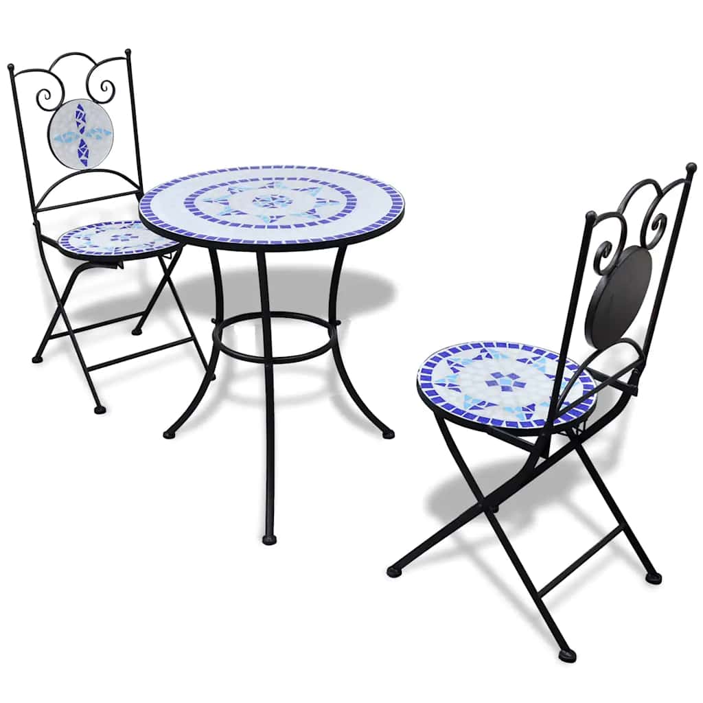 3-dijelni bistro set s keramičkim pločicama plavo-bijeli