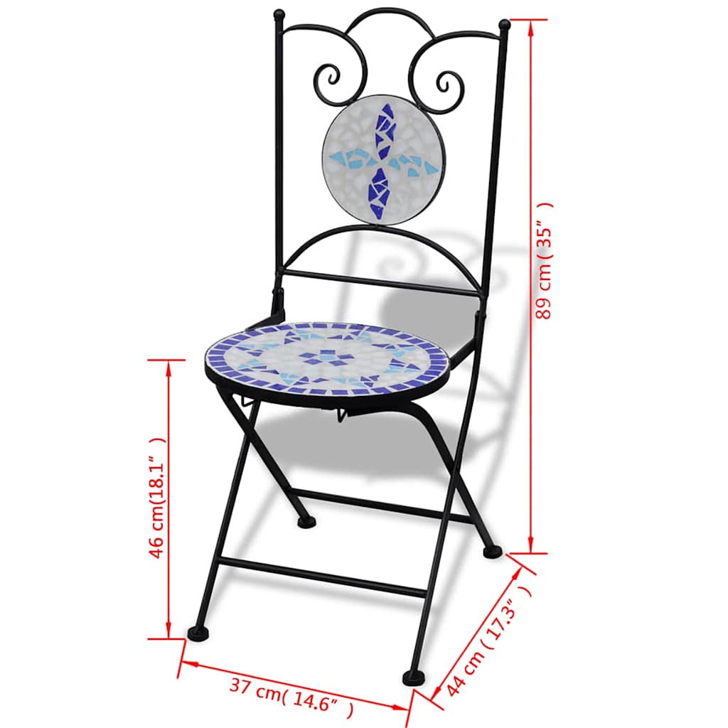 3-dijelni bistro set s keramičkim pločicama plavo-bijeli