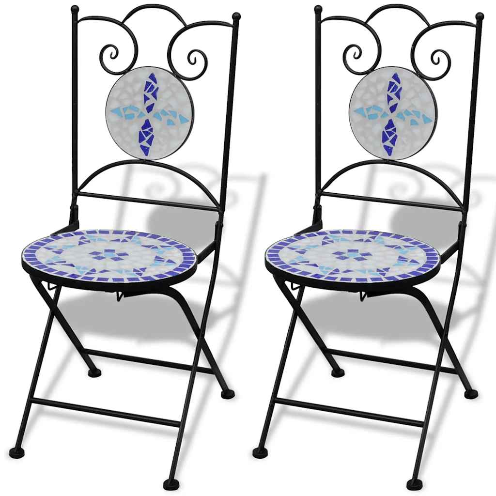 3-dijelni bistro set s keramičkim pločicama plavo-bijeli