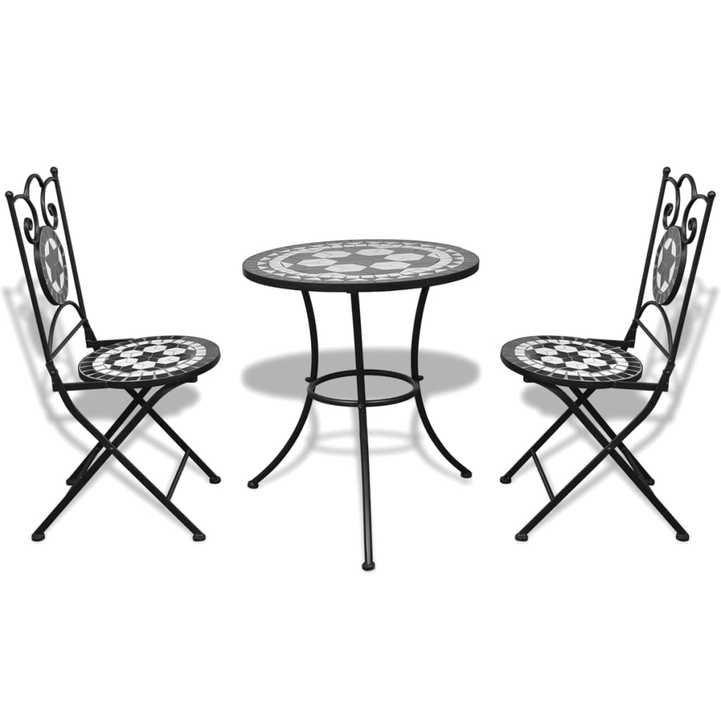 3-dijelni bistro set s keramičkim pločicama crno-bijeli