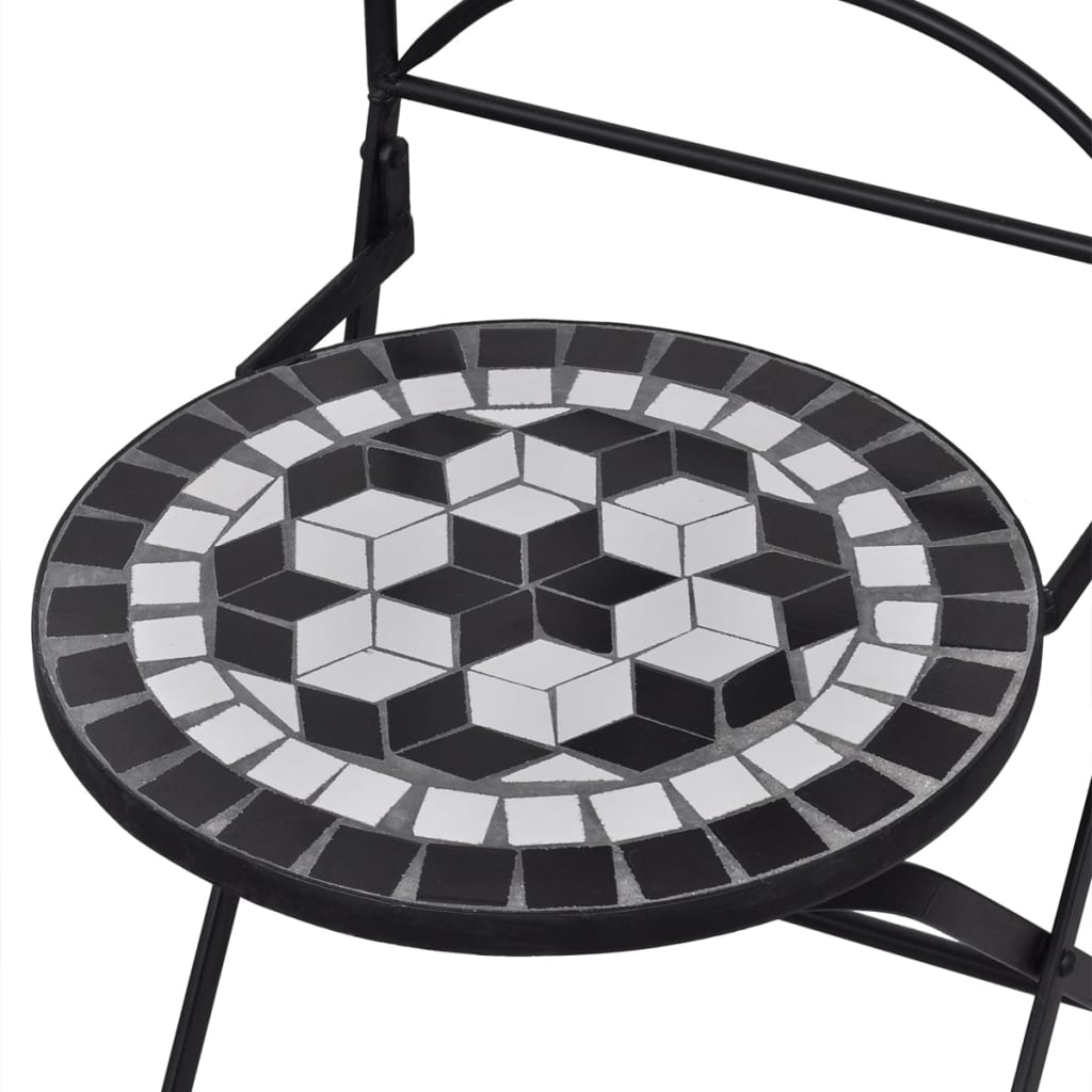 3-dijelni bistro set s keramičkim pločicama crno-bijeli