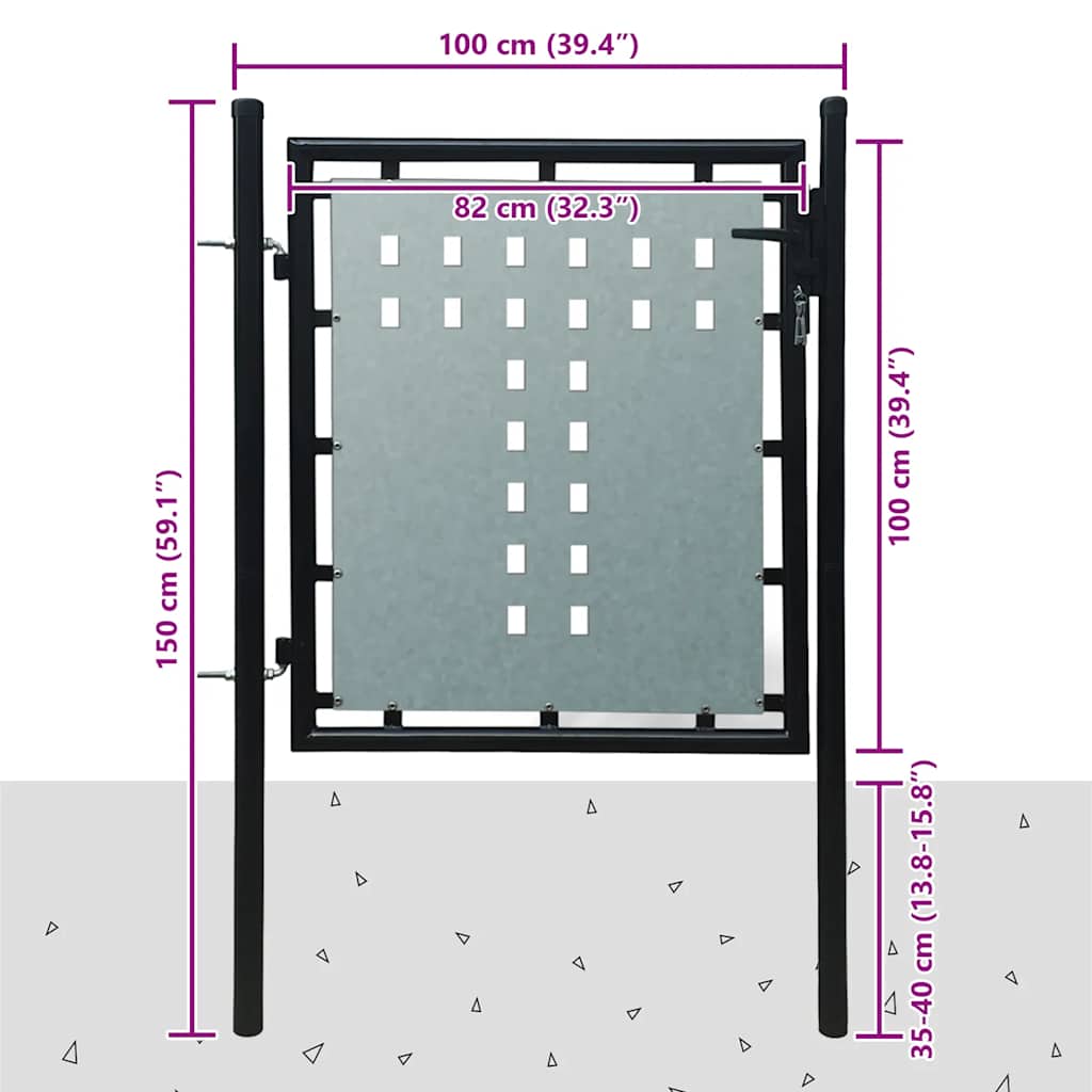 Crna jednokrilna ogradna vrata 100x100 cm