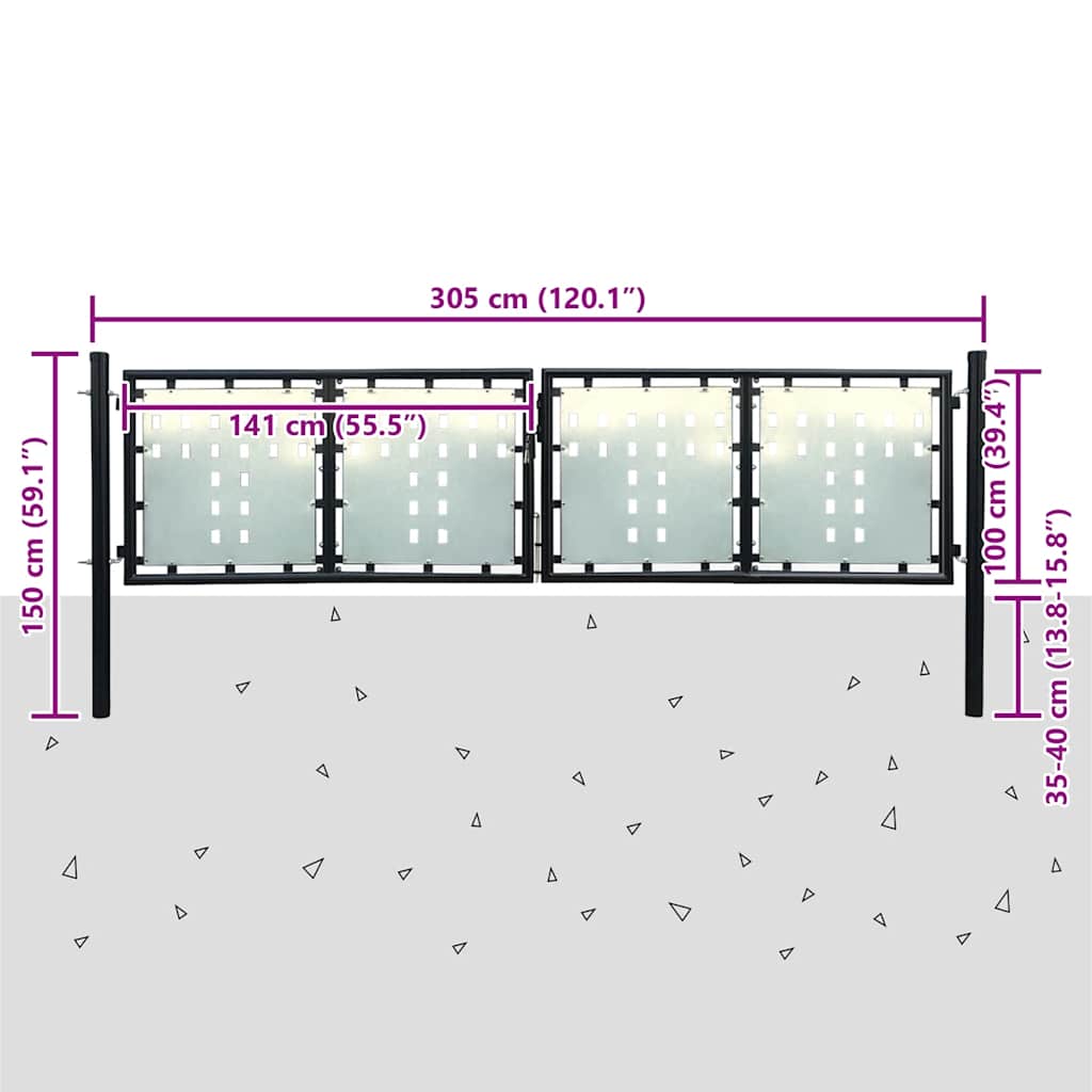 Crna jednokrilna ogradna vrata 300x100 cm