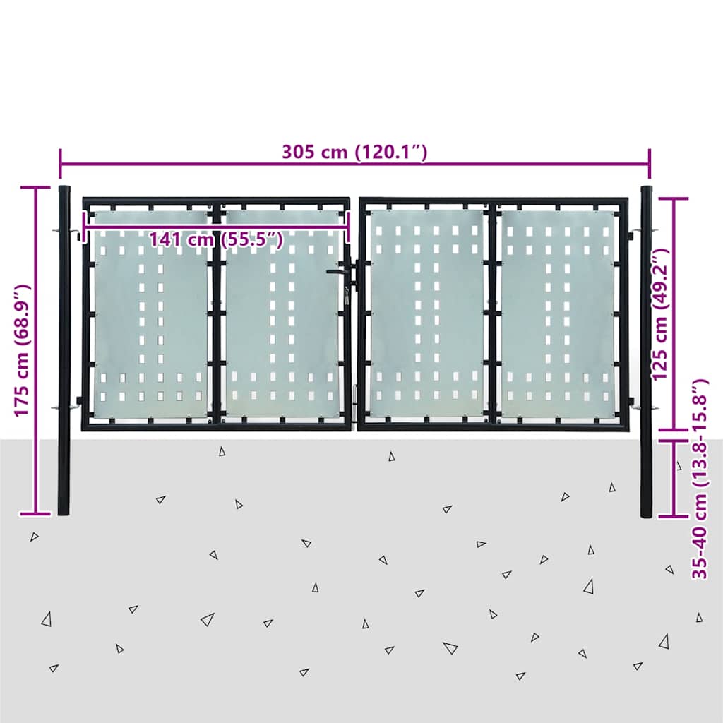 Crna jednokrilna ogradna vrata 300x150 cm