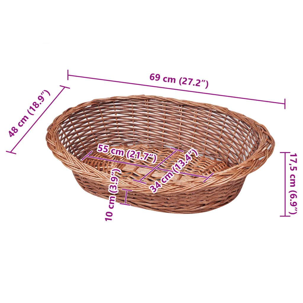 Košara za pse / krevet za ljubimce od vrbe prirodna boja 70 cm