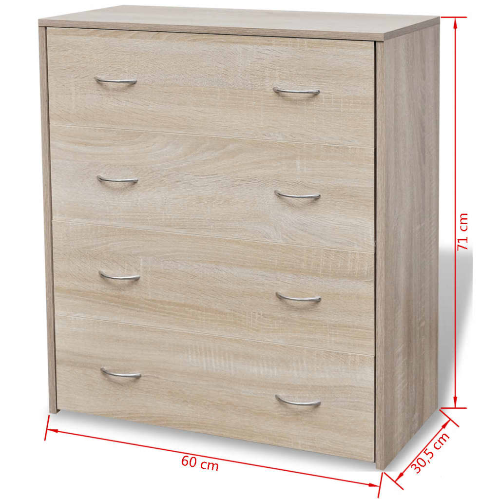 Komoda s 4 ladice 60 x 30,5 x 71 cm boja hrasta