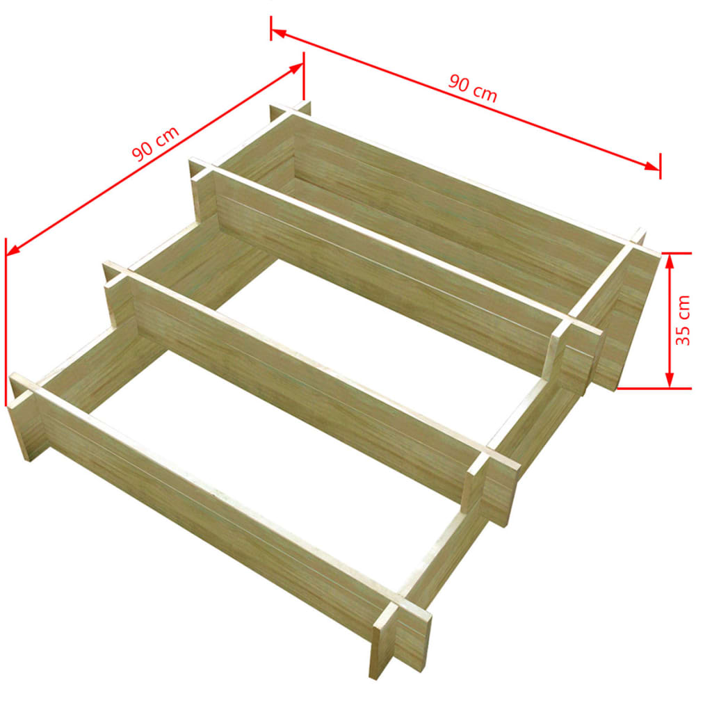 Sadilica s 3 razine 90 x 90 x 35 cm od impregniranog drva
