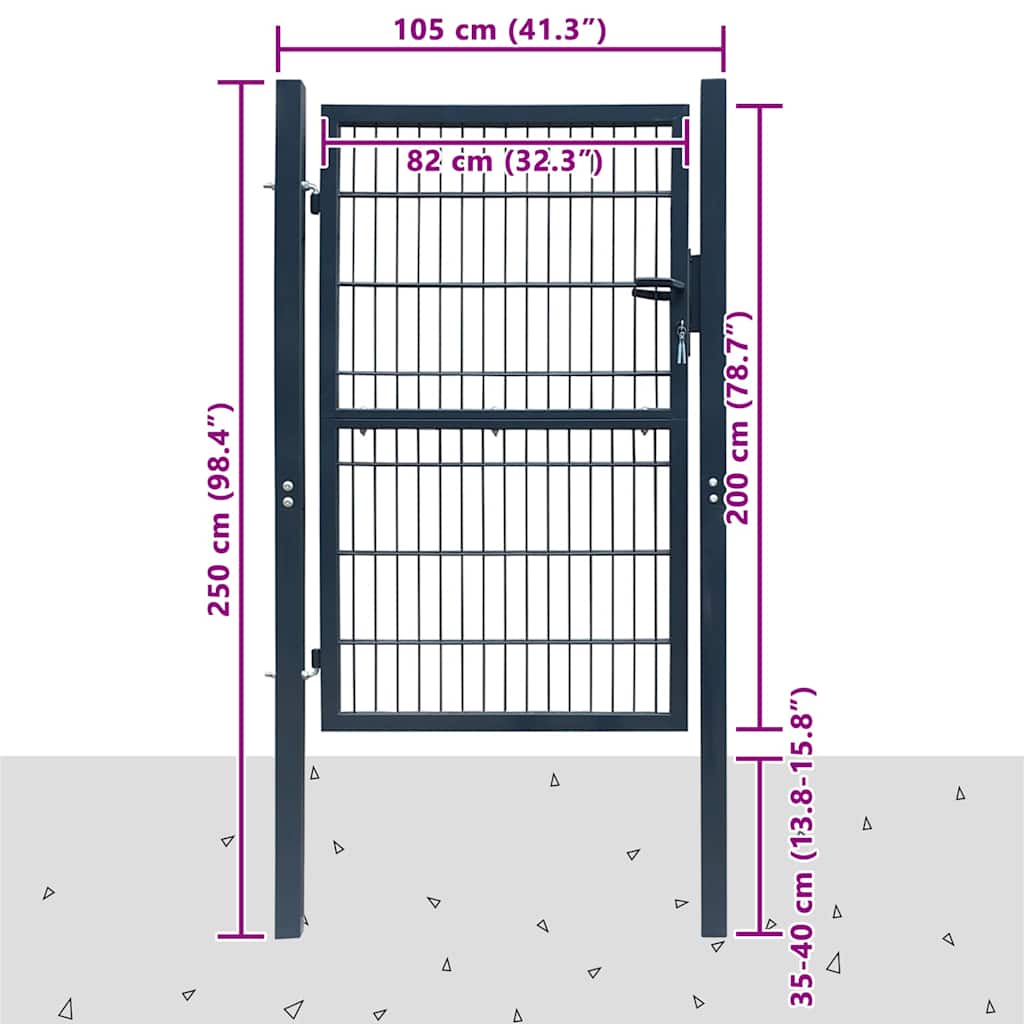 Vrata za ogradu od čelika 100 x 200 cm antracit