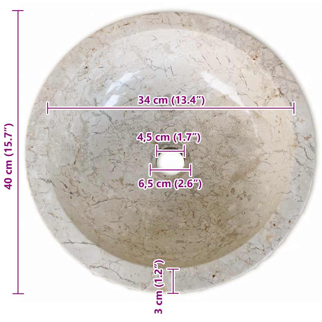 Mramorni umivaonik 40 cm krem