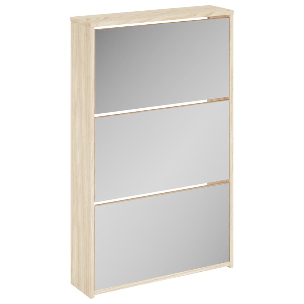Ormarić za cipele 3 razine s ogledalom hrast 63 x 17 x 102,5 cm