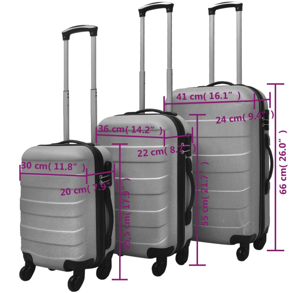 Trodijelni set čvrstih kovčega s kotačima srebrni 45,5/55/66 cm
