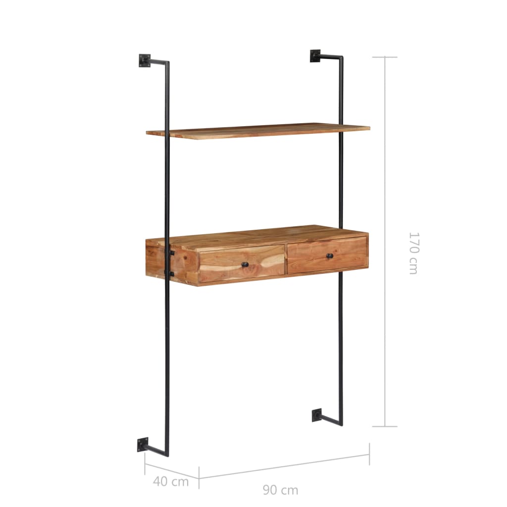 Zidni radni stol od masivnog bagremovog drva 90 x 40 x 170 cm