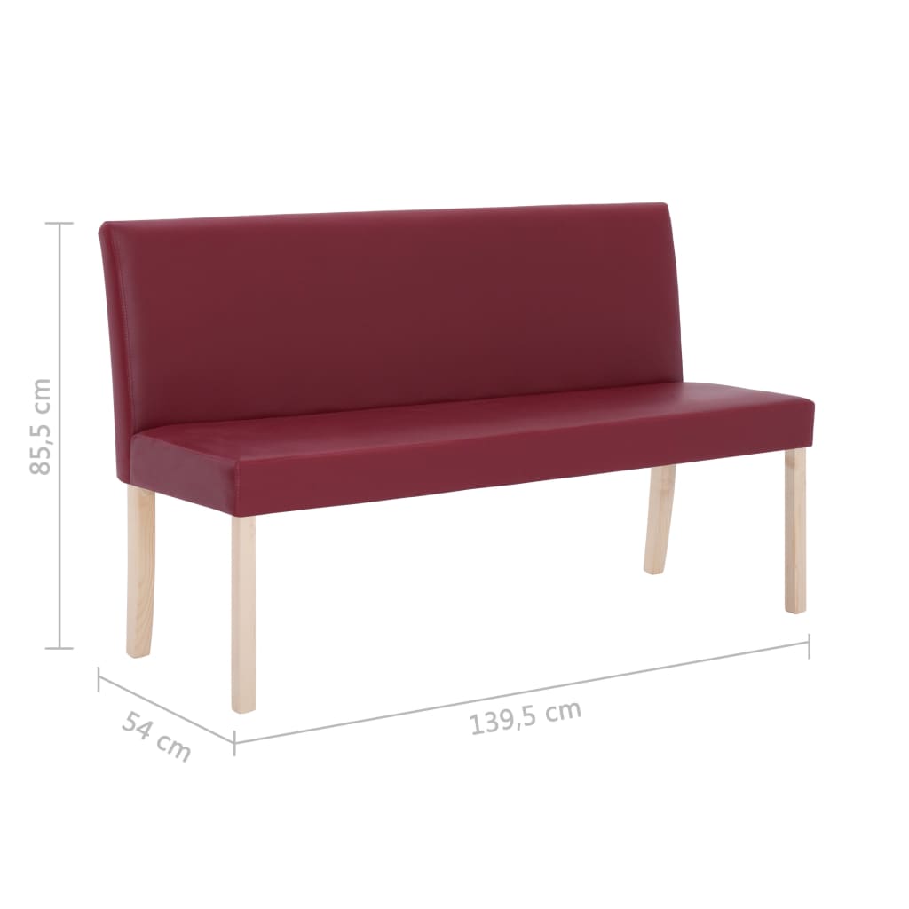 Klupa od umjetne kože 139,5 cm crvena boja vina