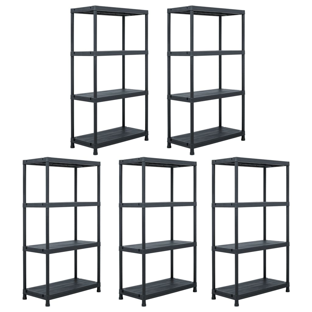 Stalci za pohranu 5 kom crni 60 x 30 x 138 cm plastični