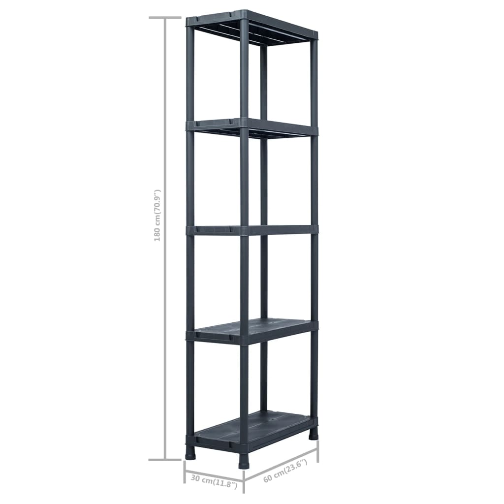 Stalci za pohranu 5 kom crni 125 kg 60 x 30 x 180 cm plastični