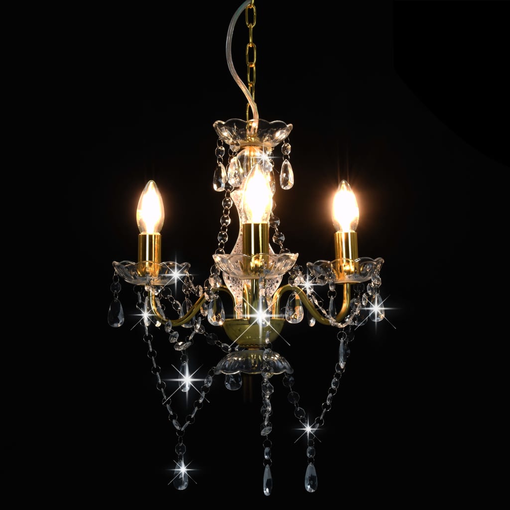 Luster s perlama zlatni okrugli 3 x E14