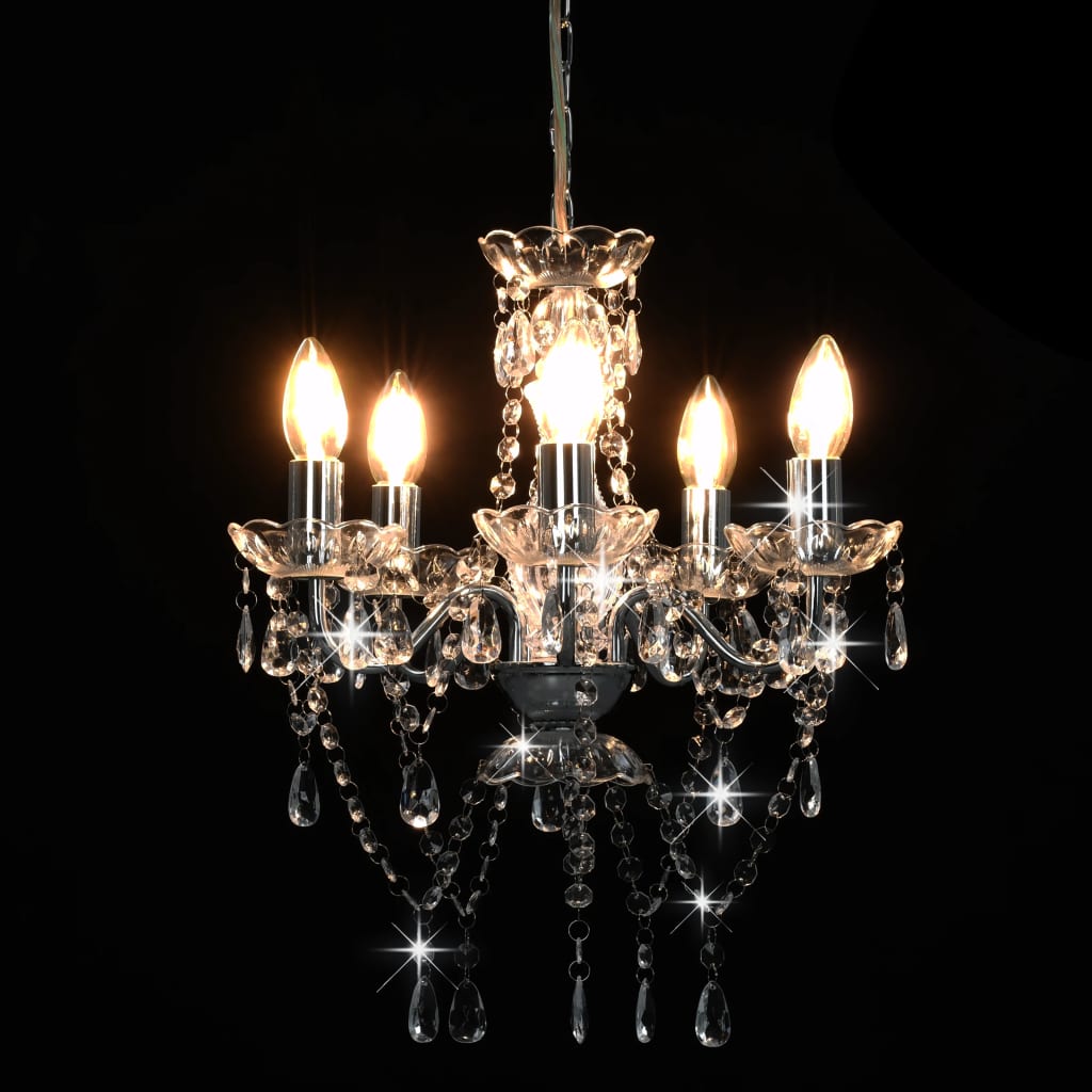 Luster s kristalnim perlama srebrni okrugli 5 x E14
