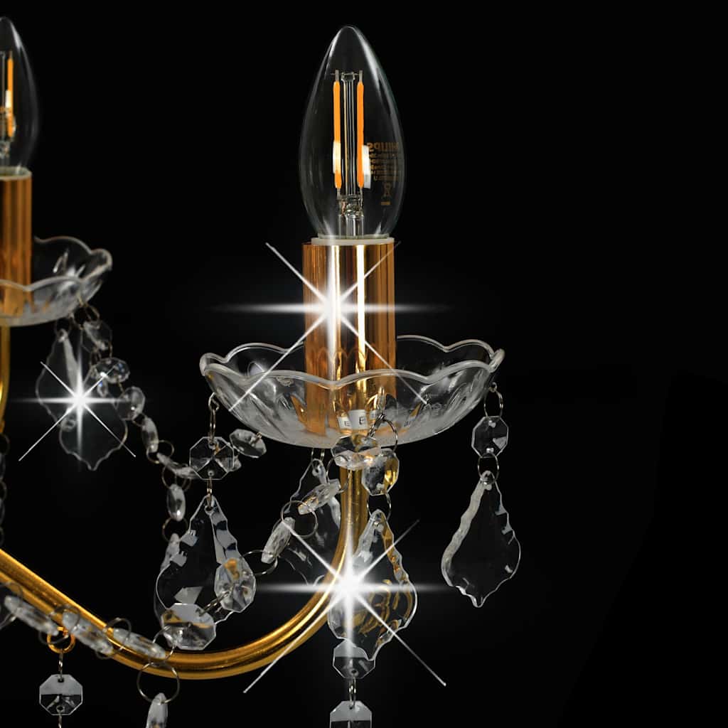 Luster s kristalnim perlama zlatni okrugli 6 x E14
