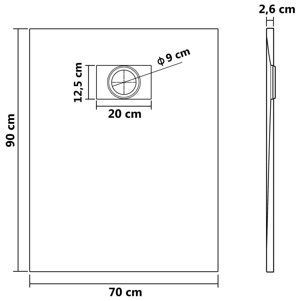 Kada za tuš SMC crna 90 x 70 cm