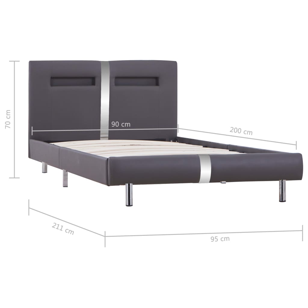 Okvir za krevet od umjetne kože s LED svjetlom sivi 90 x 200 cm