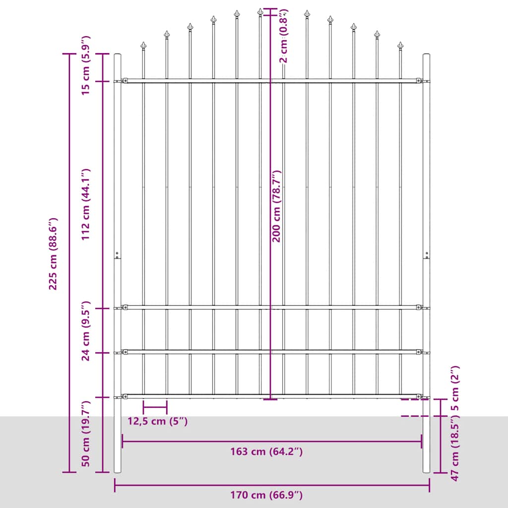 Vrtna ograda Woerden s vrhom koplja čelik 170x200 cm crna
