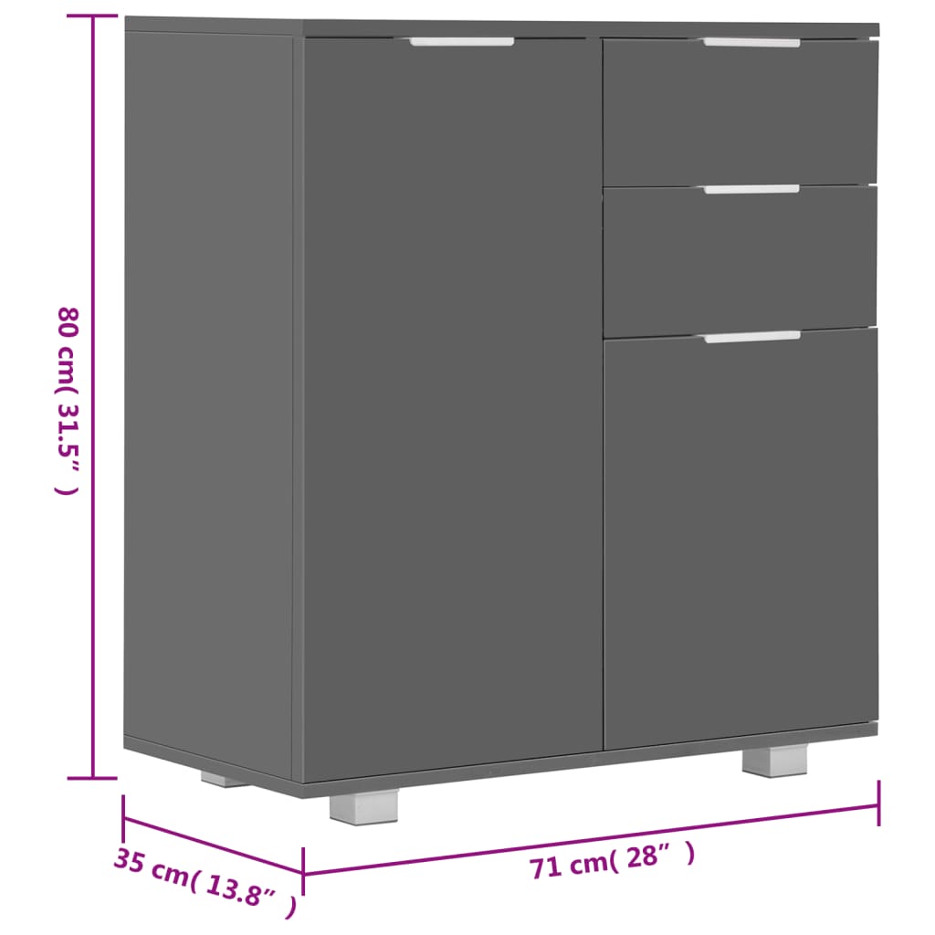 Komoda visoki sjaj siva 71x35x80 cm od konstruiranog drva