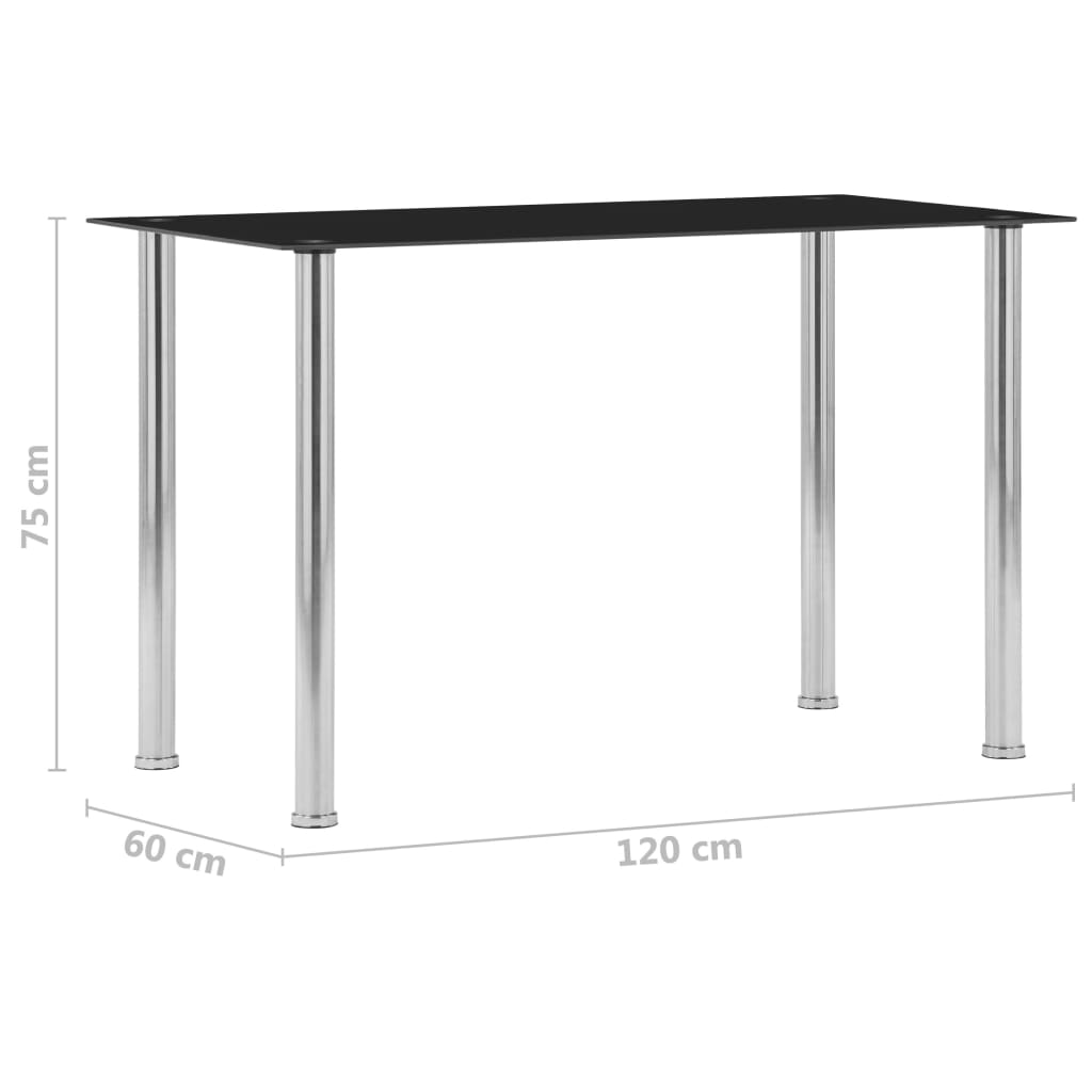 Blagovaonski stol crni 120 x 60 x 75 cm od kaljenog stakla