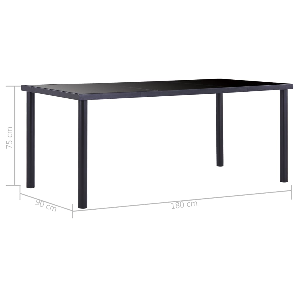 Blagovaonski stol crni 180 x 90 x 75 cm od kaljenog stakla