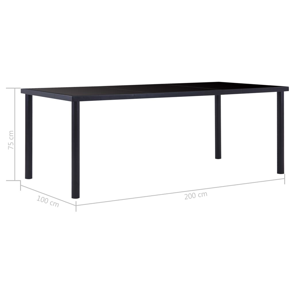 Blagovaonski stol crni 200 x 100 x 75 cm od kaljenog stakla