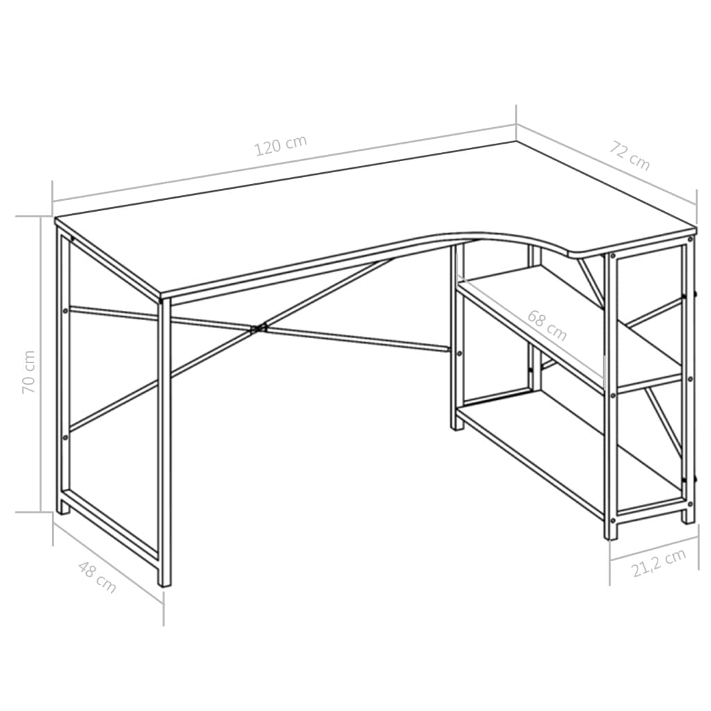 Stol za računalo crni i boja hrasta 120 x 72 x 70 cm