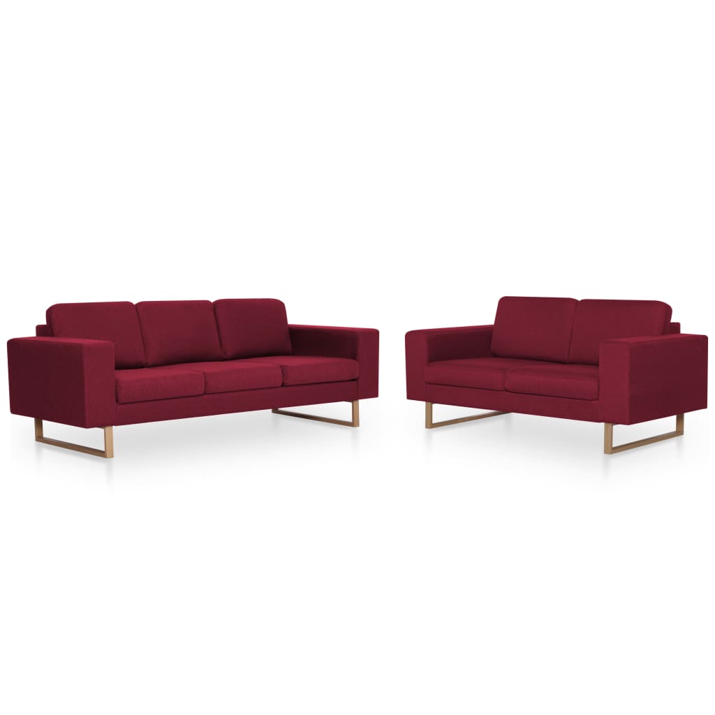 2-dijelni set sofa od tkanine crvena boja vina