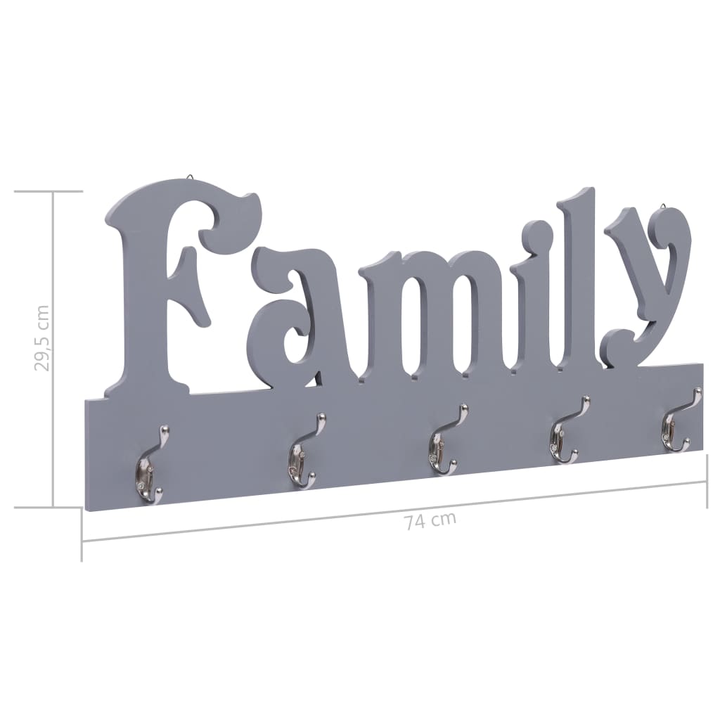 Zidna vješalica za kapute FAMILY siva 74 x 29,5 cm