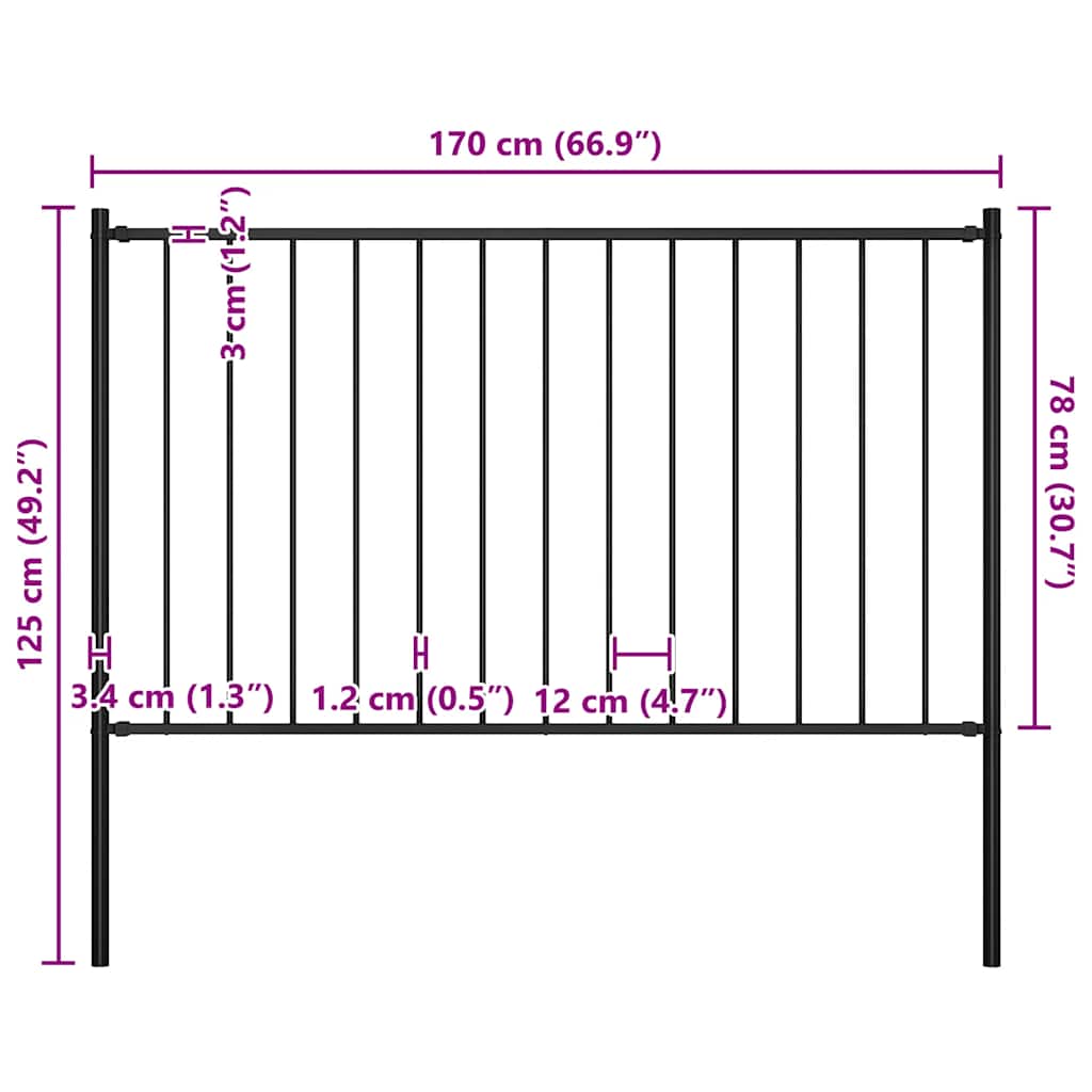 Ogradni panel Woerden sa stupovima čelik 1,7x0,75 m Crni