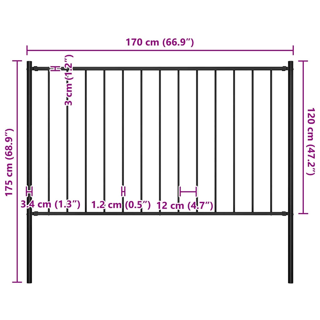Ogradni panel Woerden sa stupovima čelik 1,7x1,25 m Crni