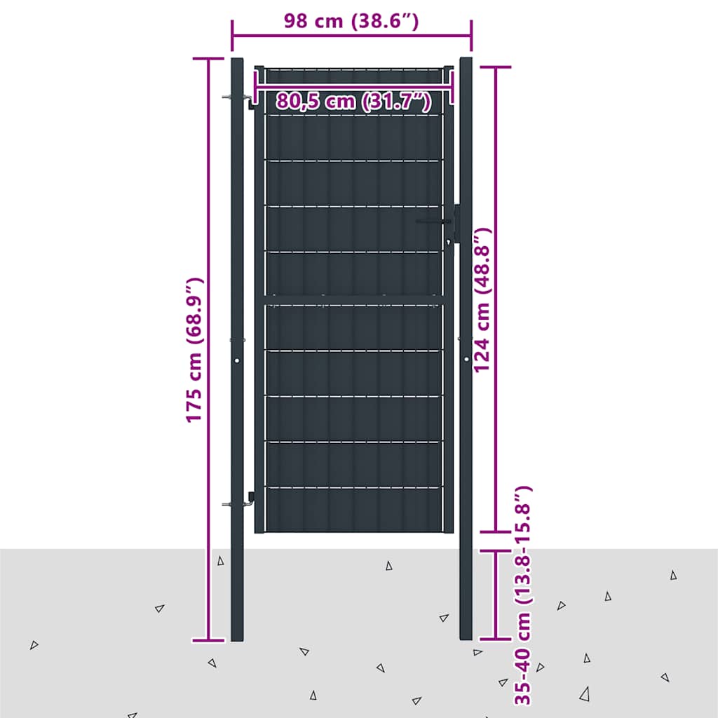 Vrata za ogradu PVC i čelik 100x124 cm antracit boje