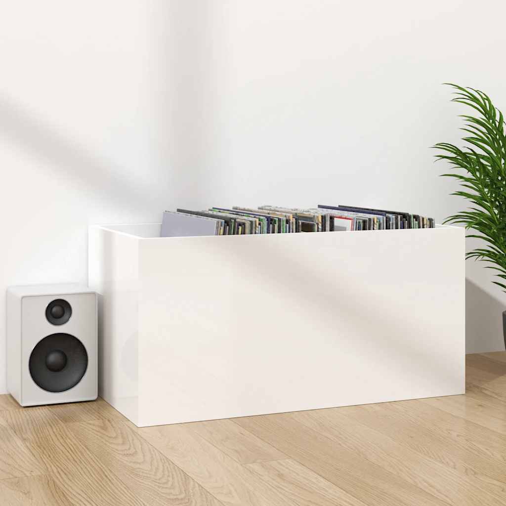 Kutija za pohranu vinilnih ploča sjajna bijela 71x34x36 cm drvo