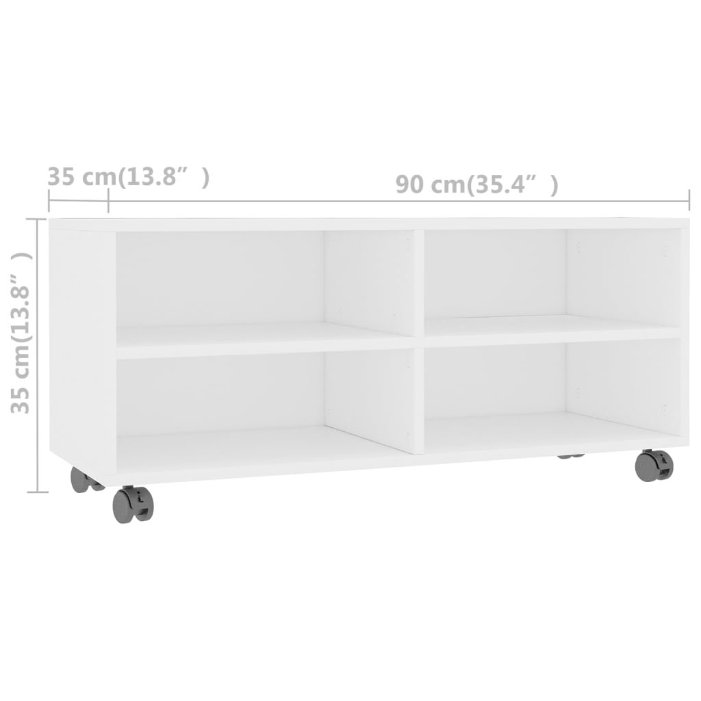 TV ormarić s kotačima bijeli 90 x 35 x 35 cm konstruirano drvo