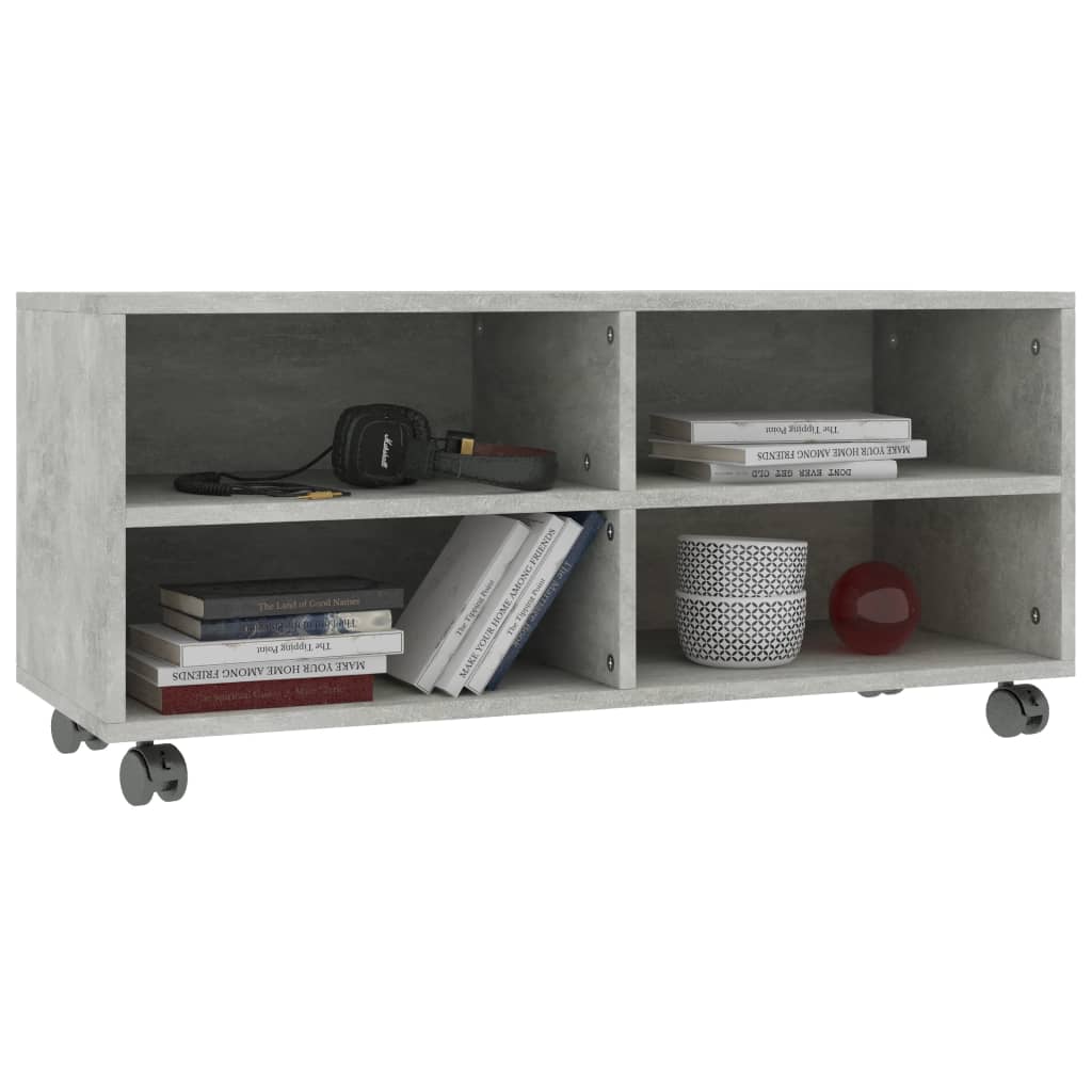TV ormarić s kotačima boja betona 90x35x35 cm konstruirano drvo