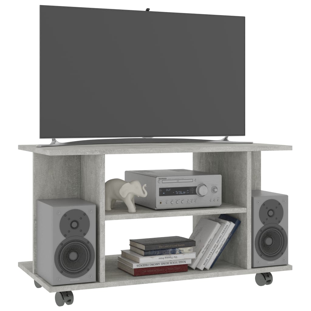 TV ormarić s kotačima boja betona 80x40x45 cm konstruirano drvo