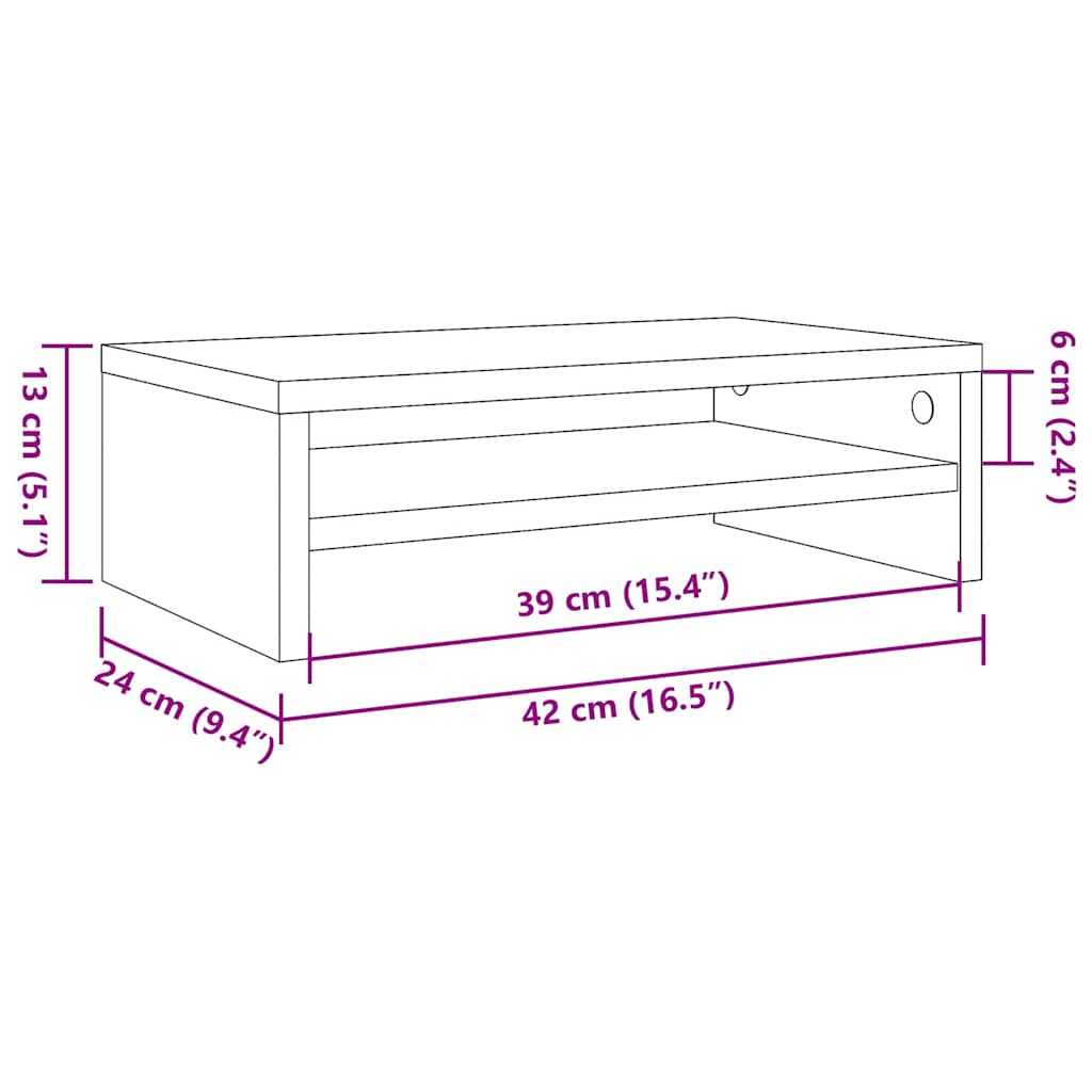 Stalak za monitor boja hrasta 42 x 24 x 13 cm konstruirano drvo