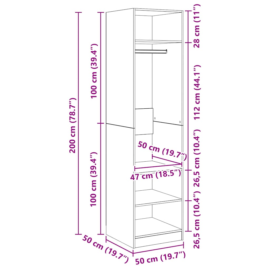 Ormar crni 50 x 50 x 200 cm od konstruiranog drva