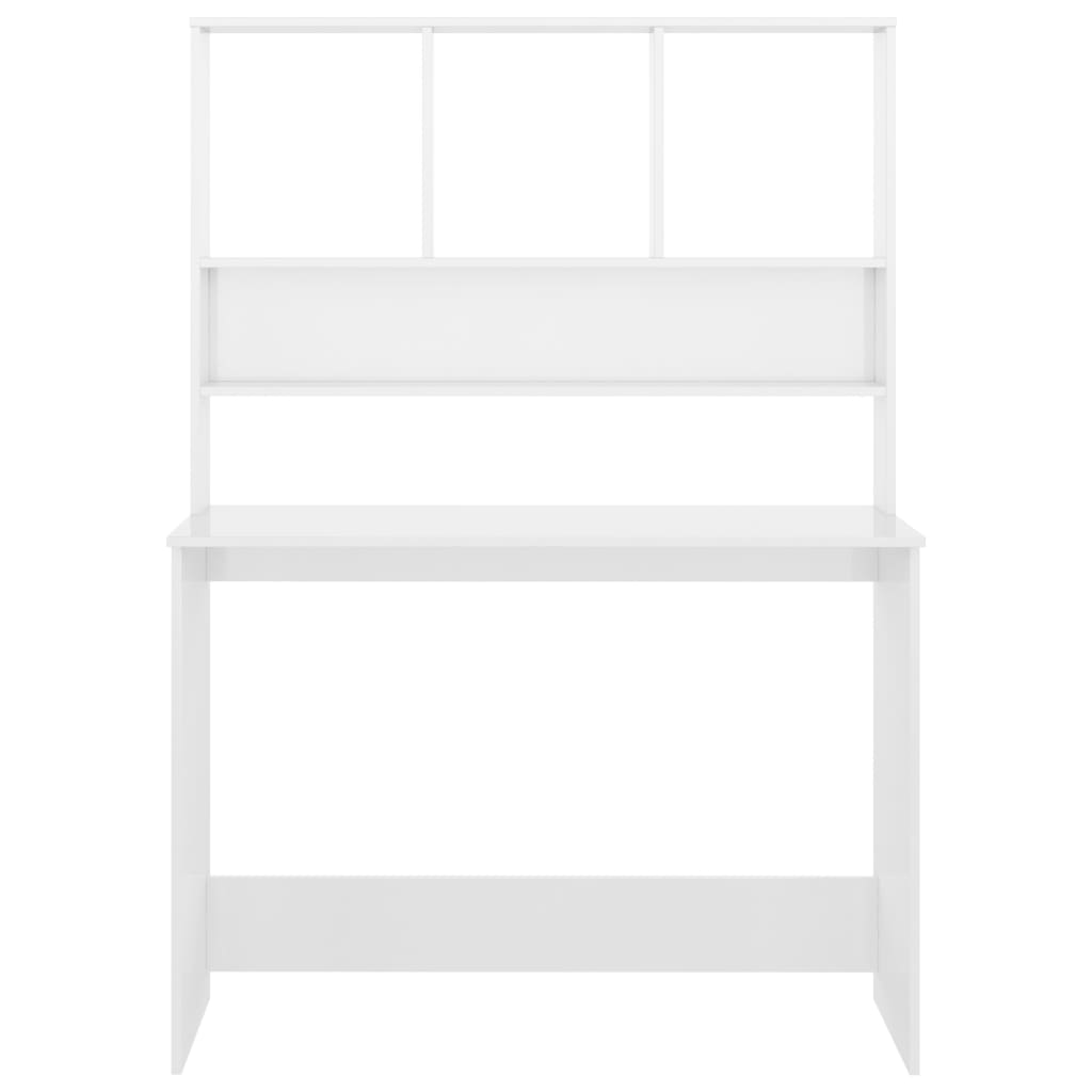 Radni stol s policama visoki sjaj bijeli 110x45x157 cm iverica