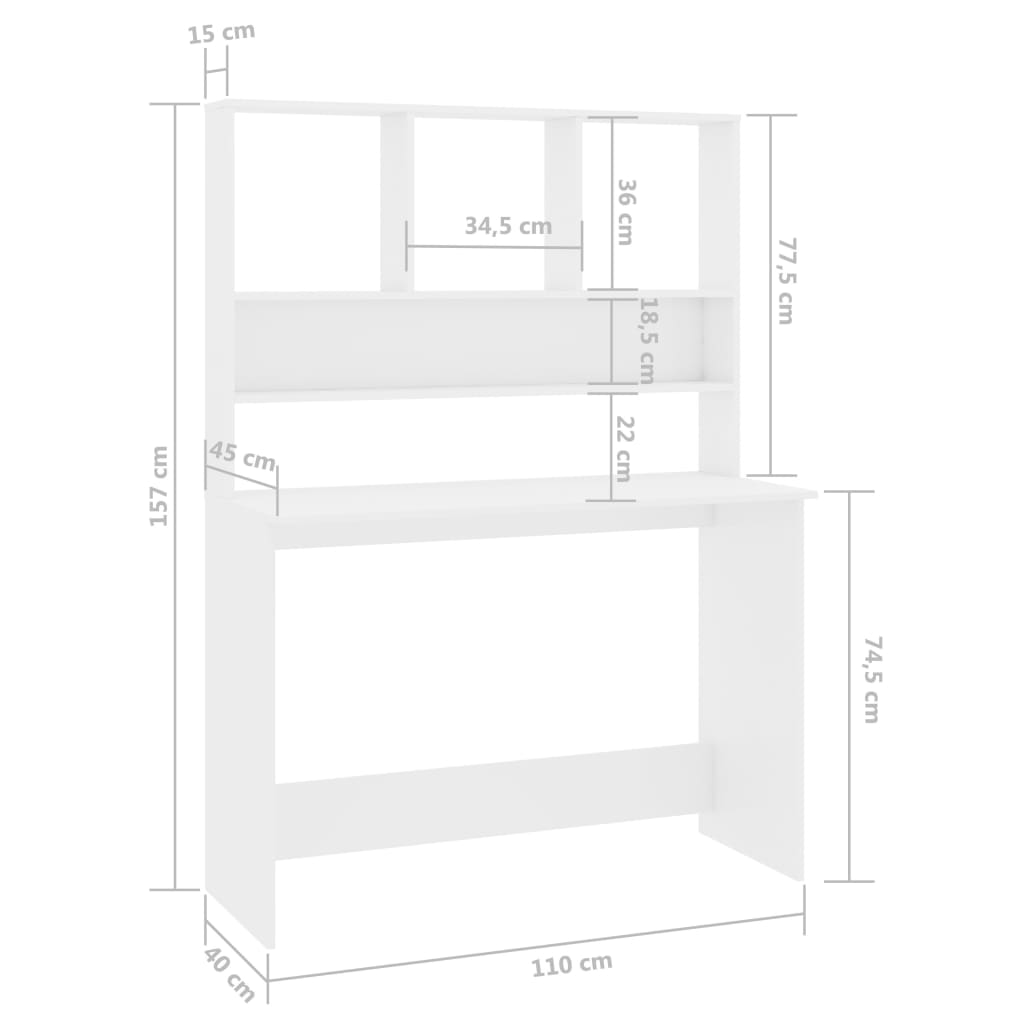 Radni stol s policama visoki sjaj bijeli 110x45x157 cm iverica