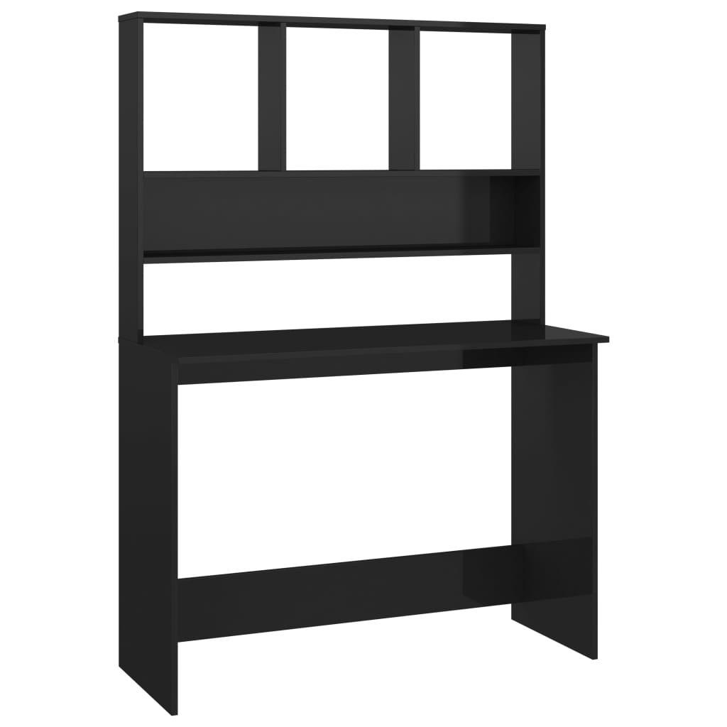 Radni stol s policama visoki sjaj crni 110x45x157 cm iverica